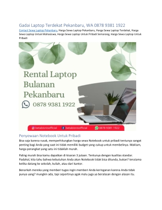 Gadai Laptop Terdekat Pekanbaru, WA 0878 9381 1922