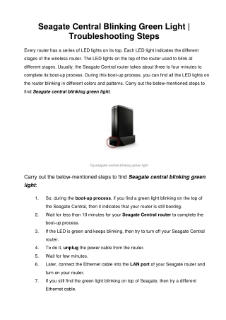 Seagate Central Blinking Green Light  | Troubleshooting Steps