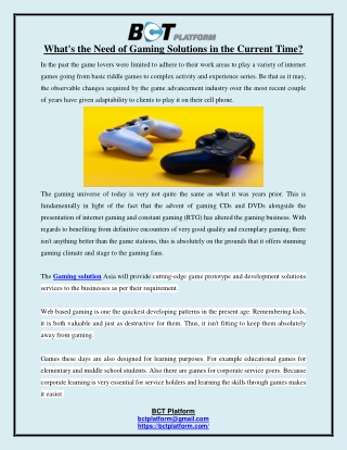 Whats the Need of Gaming Solutions in the Current Time