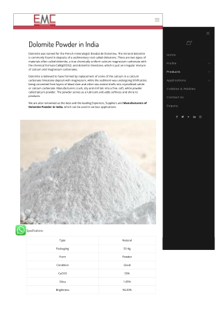 Dolomite powder | Dolomite powder manufacturer in India | Earth Minechem