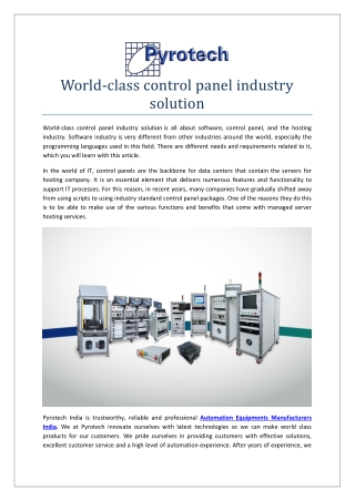World-class control panel industry solution