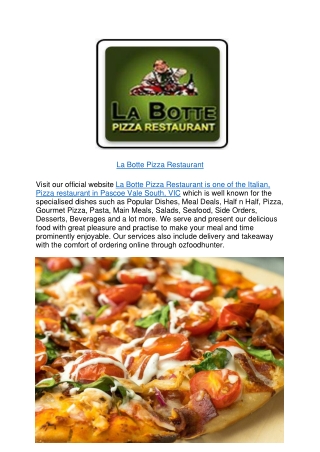 10% off - La Botte Pizza Restaurant Pascoe Vale South Menu,VIC