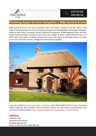 Thatching Repair Services Hampshire