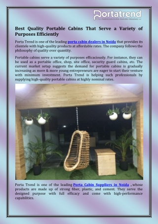 Porta Cabin Suppliers in Noida