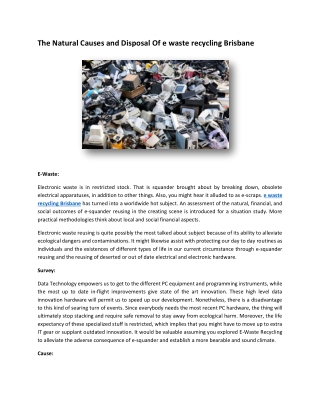 The Natural Causes And Disposal Of E waste recycling Brisbane E-Waste