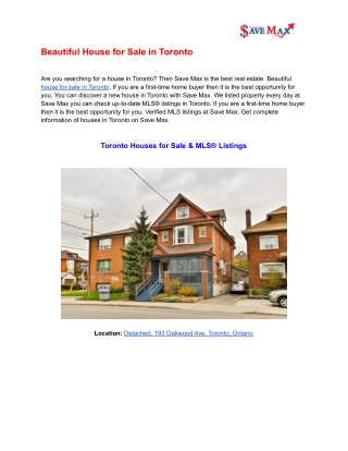 Beautiful House for Sale in Toronto - Save Max