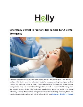 Emergency Dentist In Preston: Tips To Care For A Dental Emergency