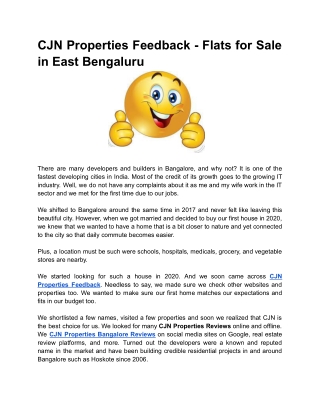 CJN Properties Feedback - Flats for Sale in East Bengaluru