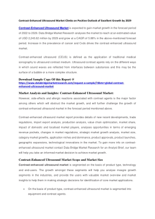 Contrast-Enhanced Ultrasound Market Climbs on Positive Outlook of Excellent Growth by 2029