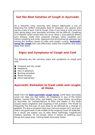 Get the Best Solution of Cough in Ayurveda