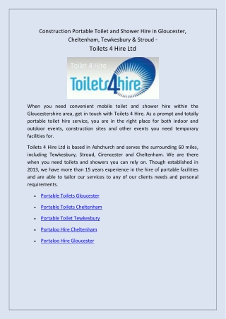 Portable Toilet Tewkesbury