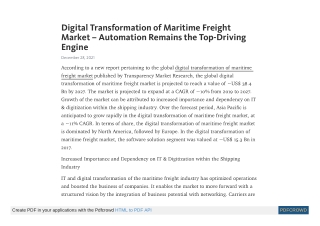 Digital Transformation of Maritime Freight Market - Automation to be the Top Dri