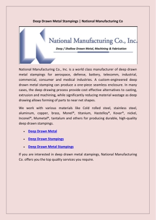 Deep Drawn Metal Stampings