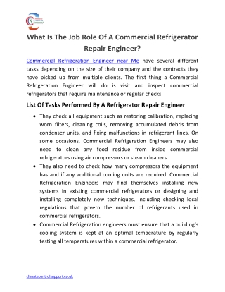 What Is The Job Role Of A Commercial Refrigerator Repair Engineer?