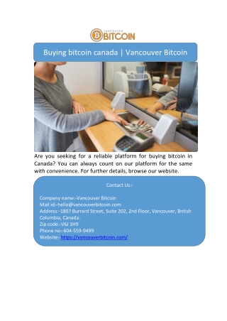 Buying bitcoin canada | Vancouver Bitcoin