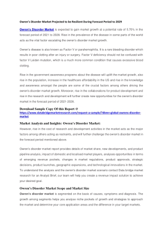 Owren’s Disorder Market Projected to be Resilient During Forecast Period to 2029