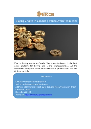 Buying Crypto In Canada | Vancouverbitcoin.com