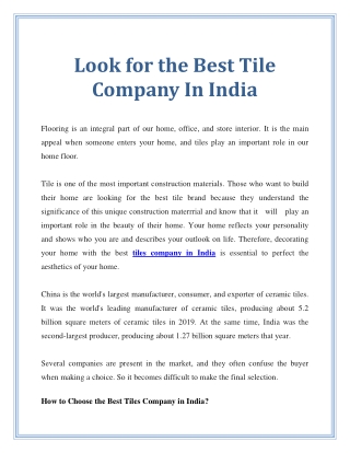 Look for the Best Tile Company In India