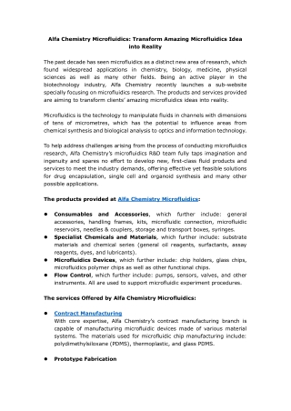 Alfa Chemistry Microfluidics: Transform Amazing Microfluidics Idea into Reality