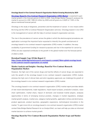 Oncology Based In-Vivo Contract Research Organization Market Growing Massively by 2029