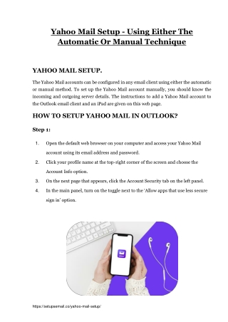 Yahoo Mail Setup - Using Either The Automatic Or Manual Technique