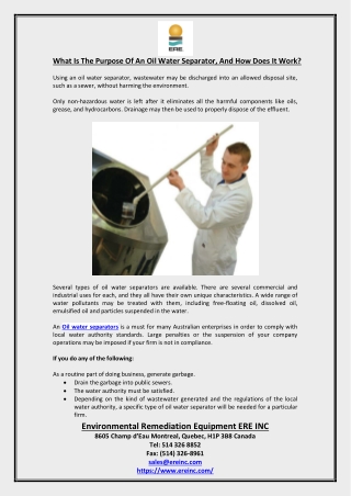 What Is The Purpose Of An Oil Water Separator, And How Does It Work