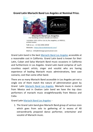 Grand Latin Mariachi Band Los Angeles at Nominal Price.