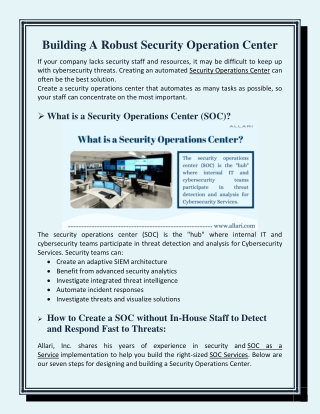 Building A Robust Security Operation Center | Allari Inc