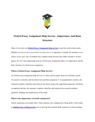 Oxford Essay Assignment Help Service - Importance And Basic Structure