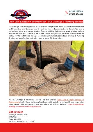 Blocked Drains Specialist in Bournemouth