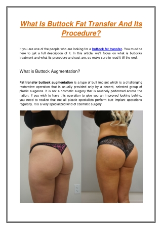 What Is Buttock Fat Transfer And Its Procedure