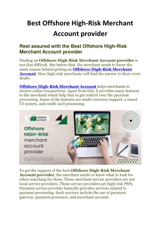 Best Offshore High-Risk Merchant Account provider - HighRisk Gateways