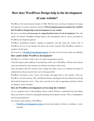 How does WordPress Design help in the development of your website