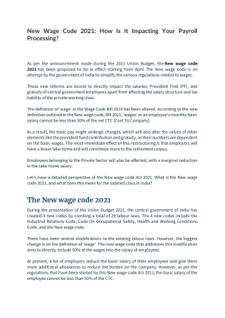 New Wage Code 2021 How Is It Impacting Your Payroll Processing