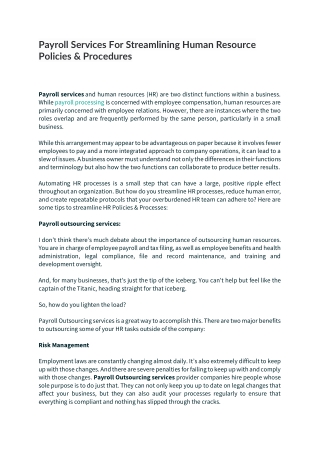 Payroll Services For Streamlining Human Resource Policies