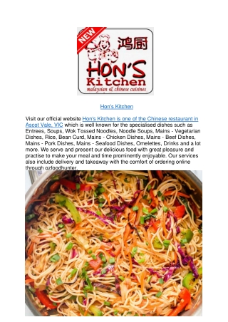 10% off - Hon's Kitchen Chinese Takeaway Ascot Vale,VIC