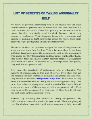 List of benefits of taking Assignment Help