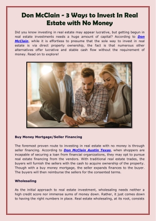 Don McClain - 3 Ways to Invest In Real Estate with No Money-converted