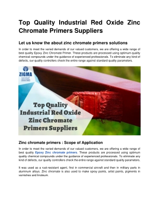 Top Quality Industrial Red Oxide Zinc Chromate Primers Suppliers