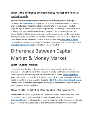 What is the difference between money market and financial market in India