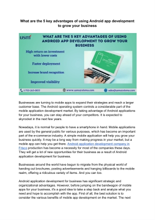 What are the 5 key advantages of using Android app development to grow your business