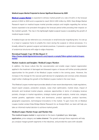 Medical Loupes Market Projected to Garner Significant Revenues by 2029