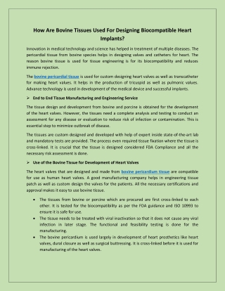 How Are Bovine Tissues Used For Designing Biocompatible Heart Implants?
