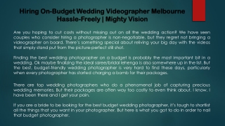 Hiring On-Budget Wedding Videographer Melbourne Hassle-Freely  Mighty Vision