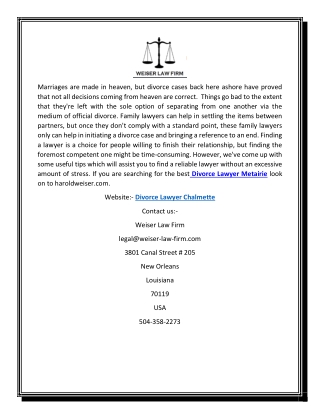 Divorce Lawyer Chalmette | Haroldweiser.com