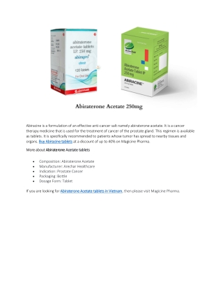 Abiraterone Acetate tablets in Vietnam