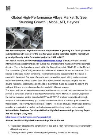 Global High-Performance Alloys Market To See Stunning Growth