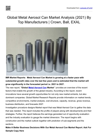 Global Metal Aerosol Can Market Analysis (2021) By Top Manufacturers
