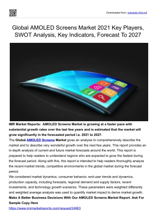 Global AMOLED Screens Market 2021 Key Players, SWOT Analysis, Forecast To 2027