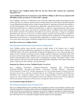 Best Report Laser Cladding Market 2021